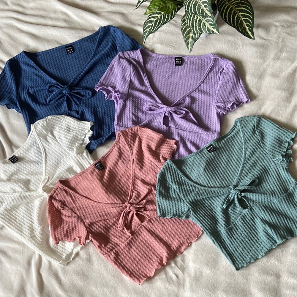 Women's Ribbed Tie-Front Top - Blue, Purple, White, Pink, Green